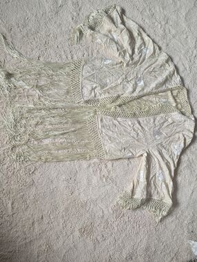 Free People Cream Fringe Lace Kimono - Sheer Boho Cover-Up